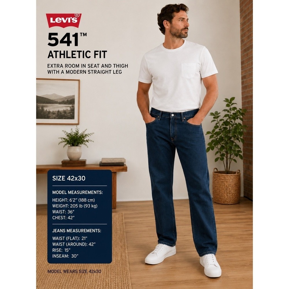 Levi's 541 Athletic Fit Jeans Men 42x30 Dark Wash Stretch Denim